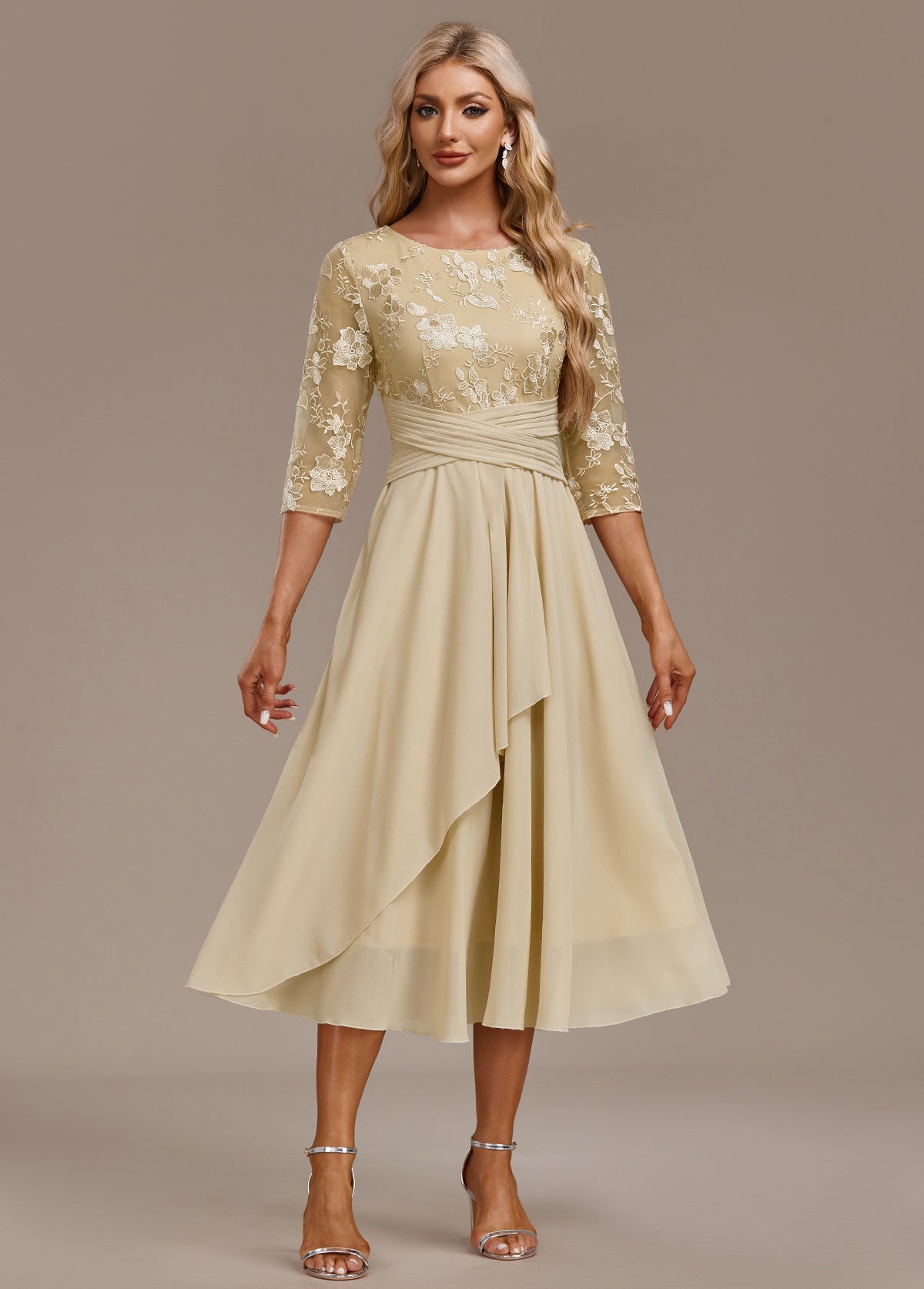 Ayla | Women's Elegant Embroidered Chiffon Midi Dress