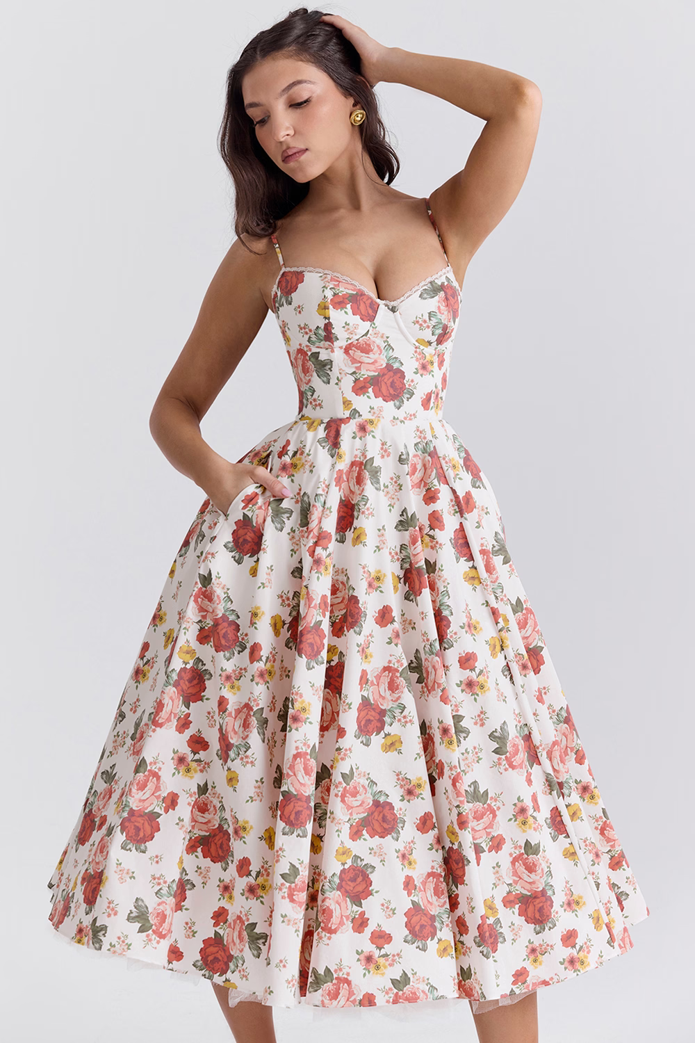 Denise | Women’s Summer Spaghetti-Strap Wedding Guest Midi Dress
