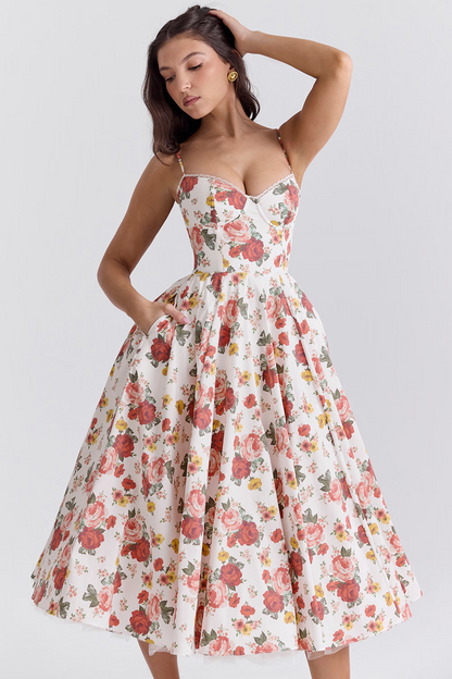 Denise | Women’s Summer Spaghetti-Strap Wedding Guest Midi Dress