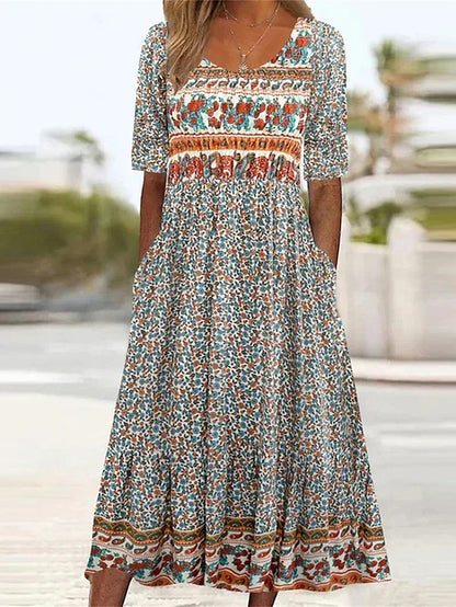 Calliope | Women's Elegant Printed Boho Midi Dress
