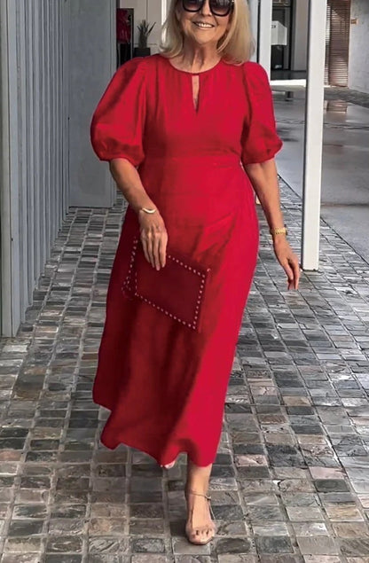 Maree | Women's Elegant Summer Midi Dress with Puff Sleeves