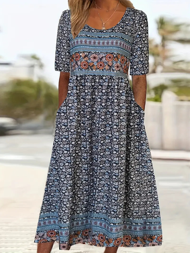 Calliope | Women's Elegant Printed Boho Midi Dress
