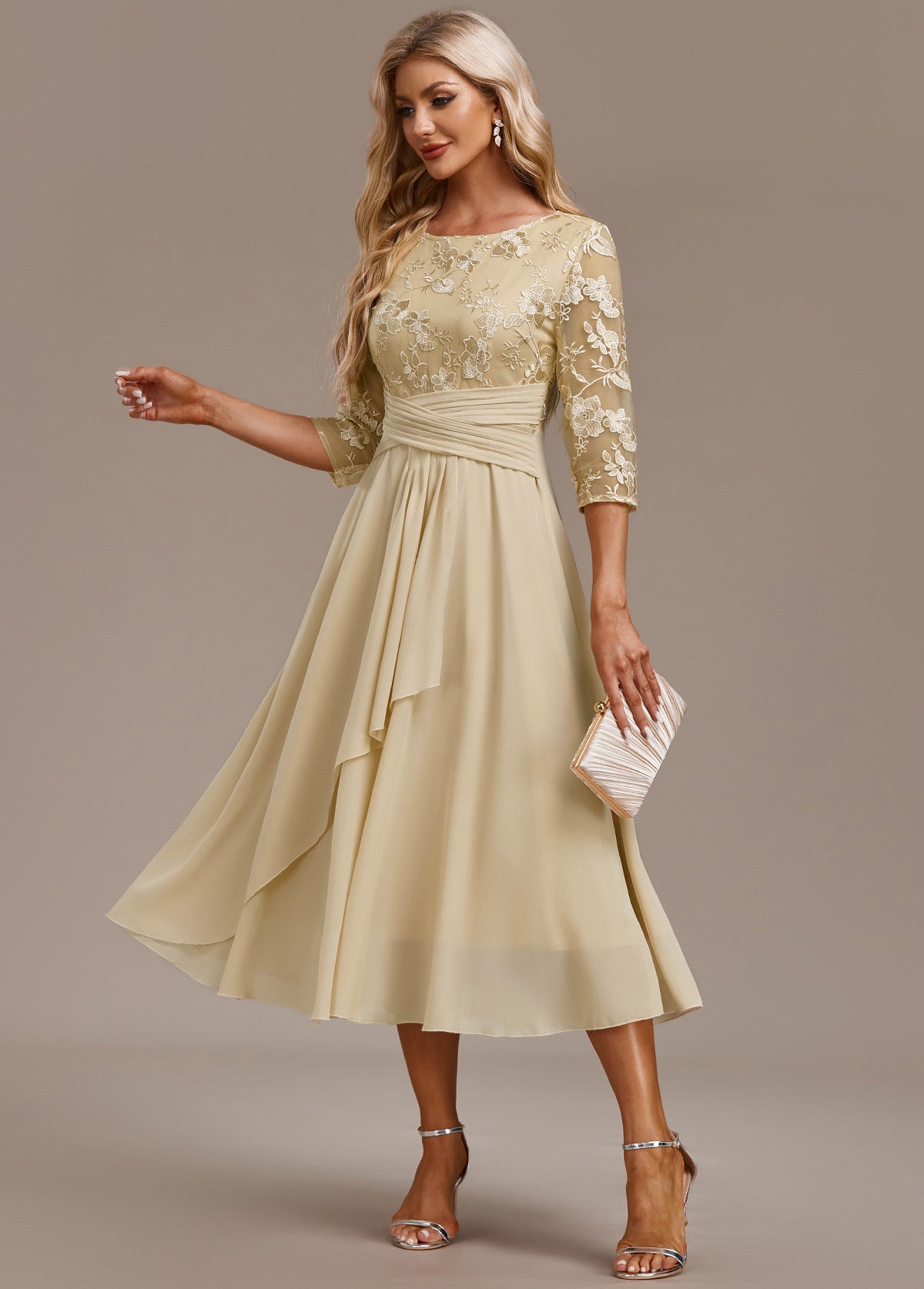 Ayla | Women's Elegant Embroidered Chiffon Midi Dress