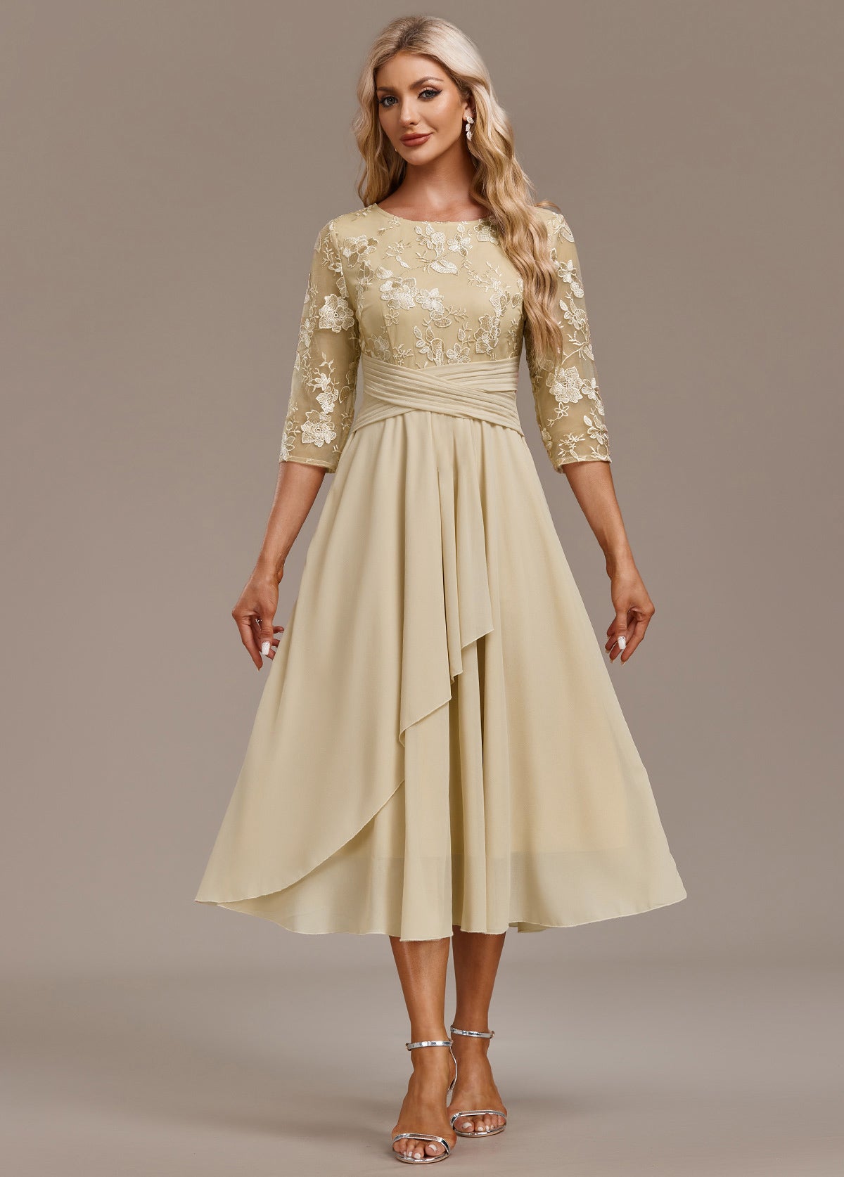 Ayla | Women's Elegant Embroidered Chiffon Midi Dress