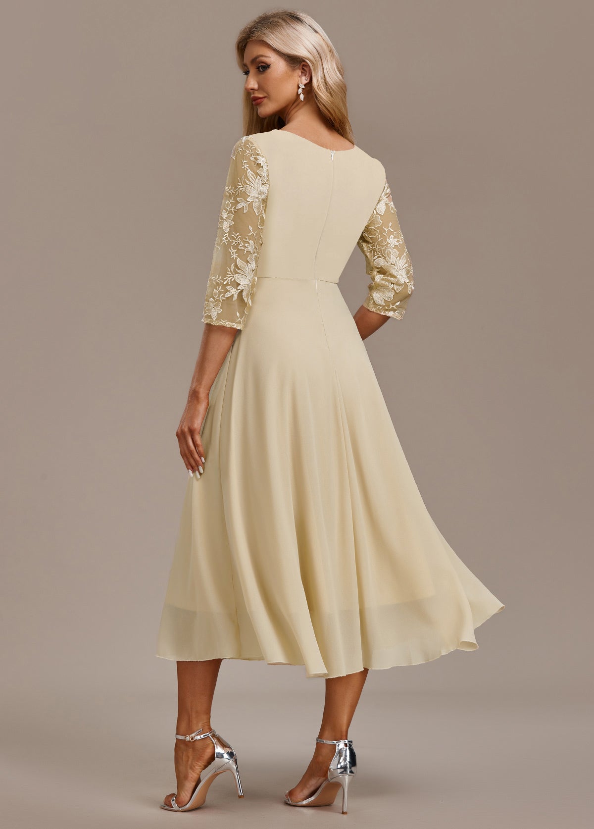 Ayla | Women's Elegant Embroidered Chiffon Midi Dress