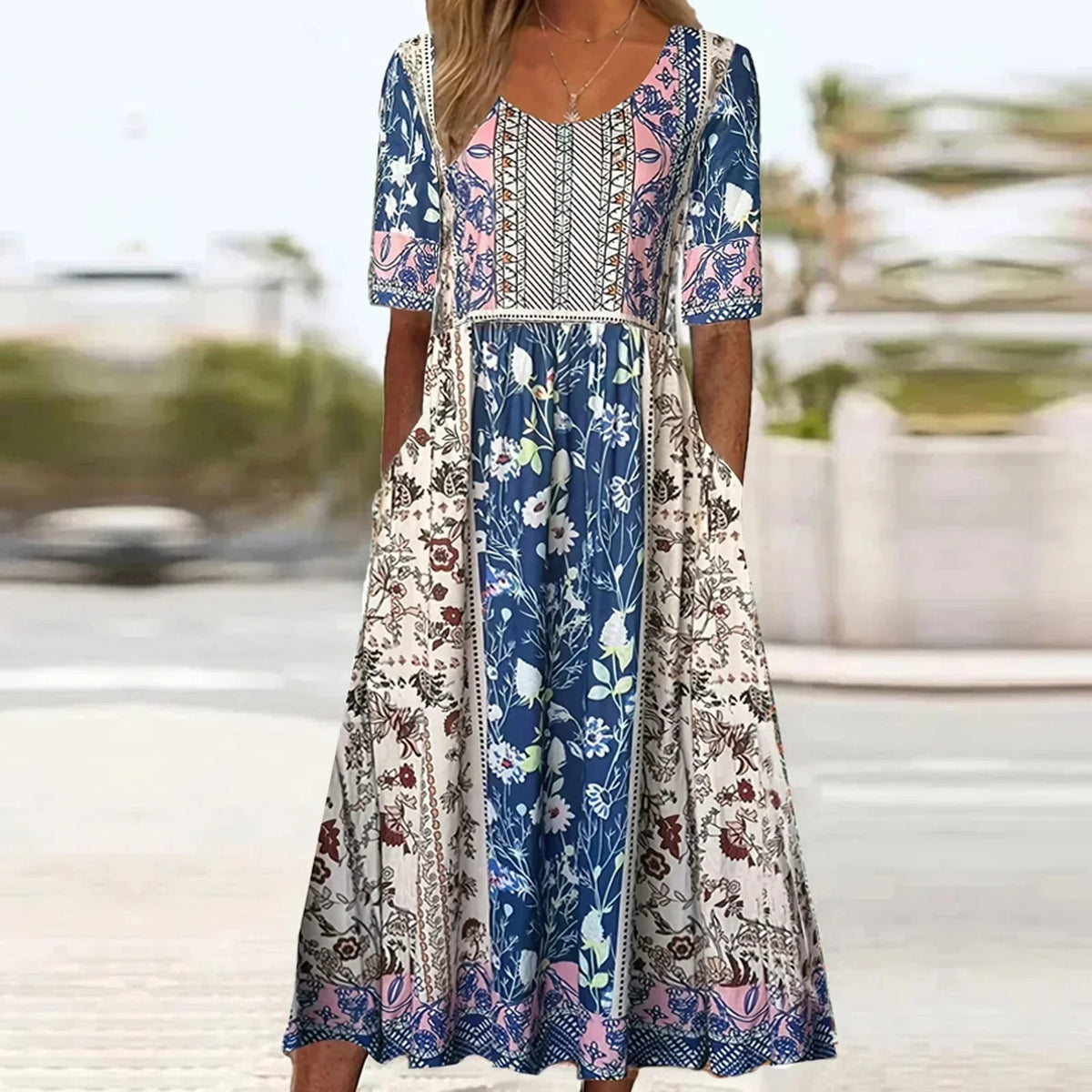 Calliope | Women's Elegant Printed Boho Midi Dress