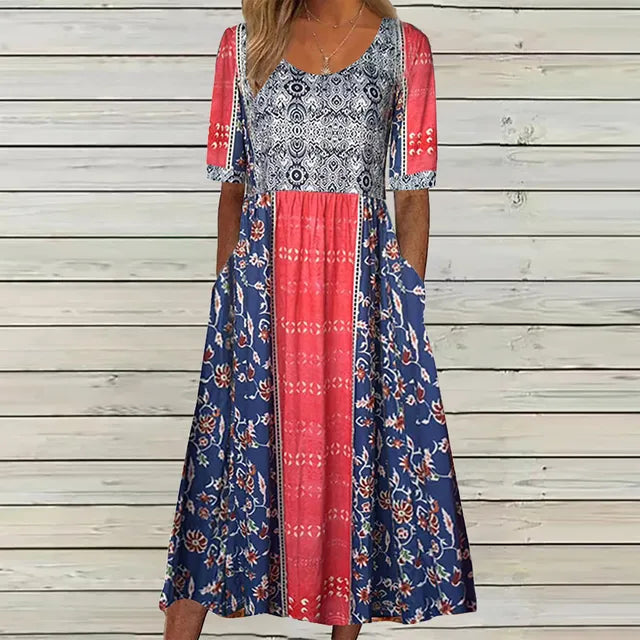Calliope | Women's Elegant Printed Boho Midi Dress