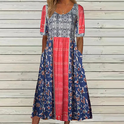 Calliope | Women's Elegant Printed Boho Midi Dress