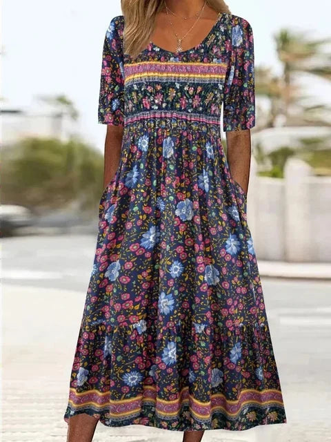 Calliope | Women's Elegant Printed Boho Midi Dress