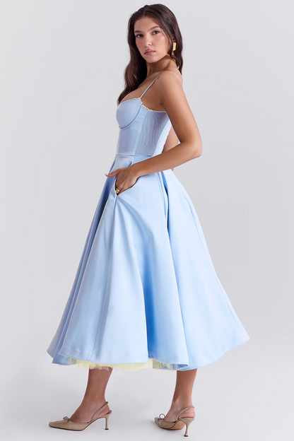 Denise | Women’s Summer Spaghetti-Strap Wedding Guest Midi Dress