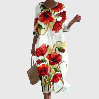 Elara | Women's Elegant Floral Summer Dress with Sleeves