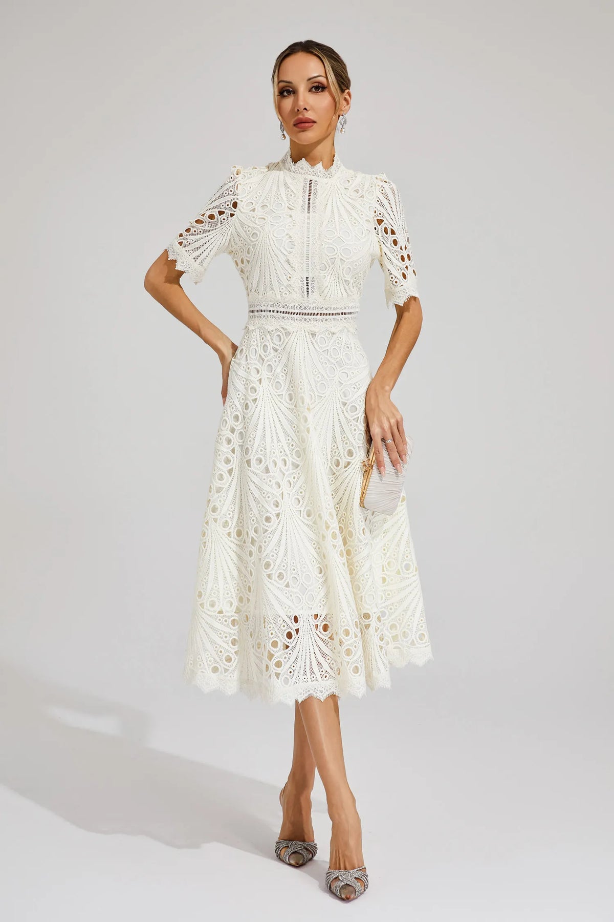 Nola | Women's Casual Lace Pattern Midi Dress