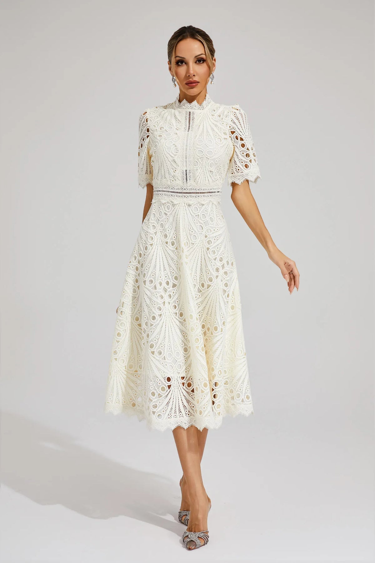Nola | Women's Casual Lace Pattern Midi Dress