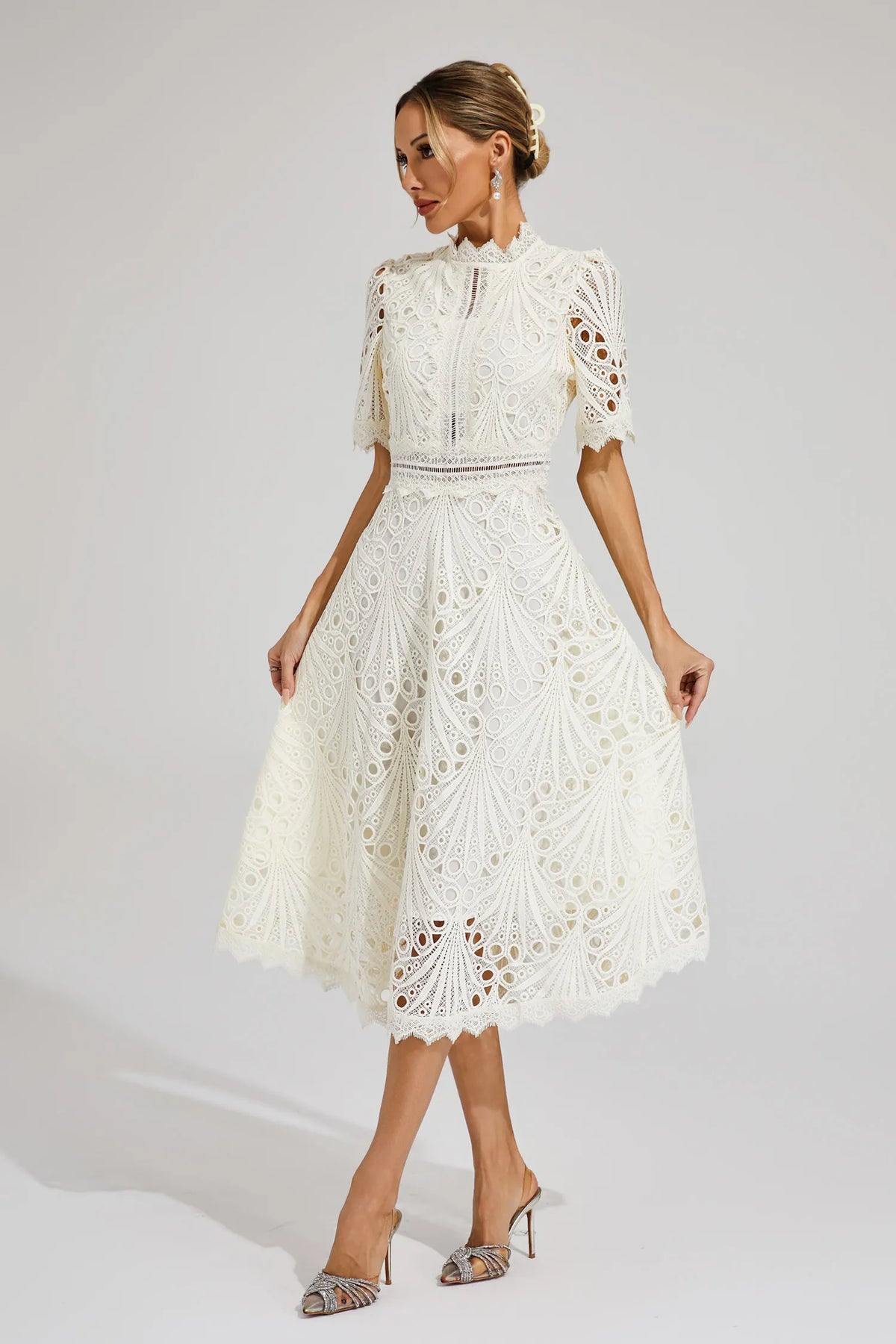 Nola | Women's Casual Lace Pattern Midi Dress