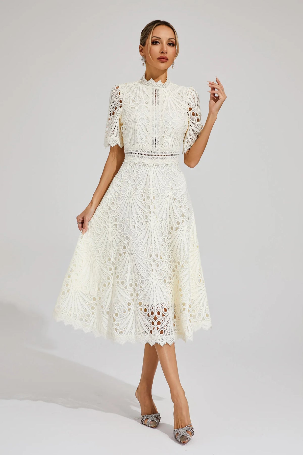 Nola | Women's Casual Lace Pattern Midi Dress