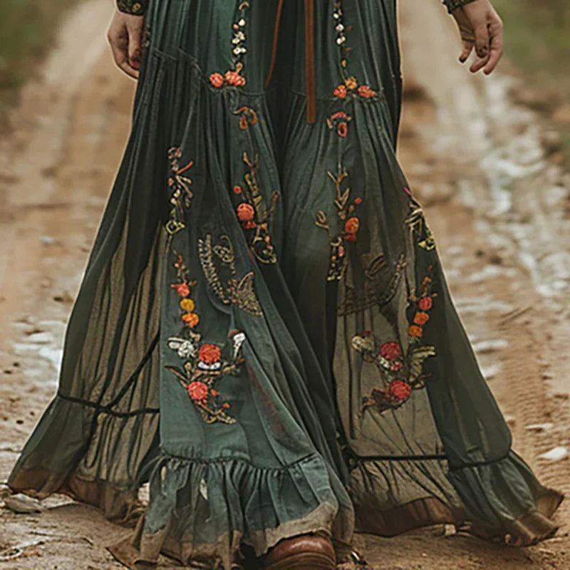 Selvara | Women's Bohemian Floral Maxi Dress with sleeves