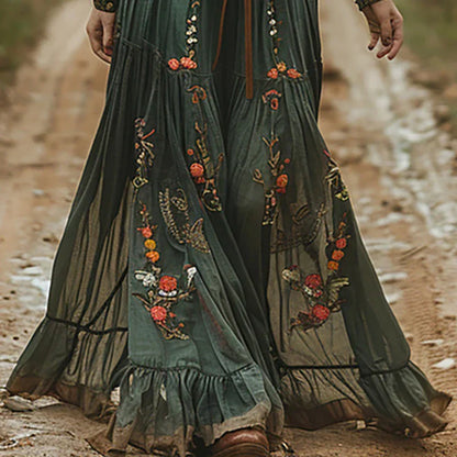 Selvara | Women's Bohemian Floral Maxi Dress with sleeves