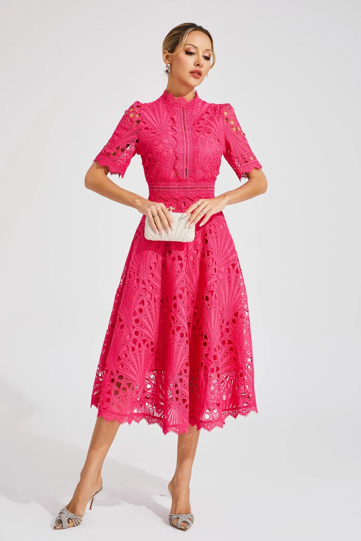 Nola | Women's Casual Lace Pattern Midi Dress