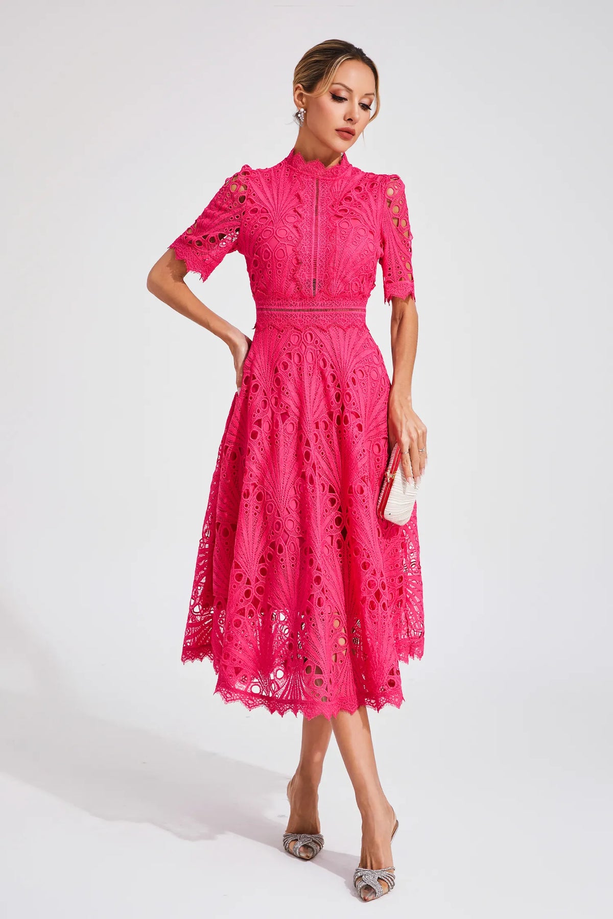 Nola | Women's Casual Lace Pattern Midi Dress