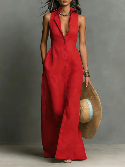 Sophia | Women's Elegant Button Sleeveless Shirtdress
