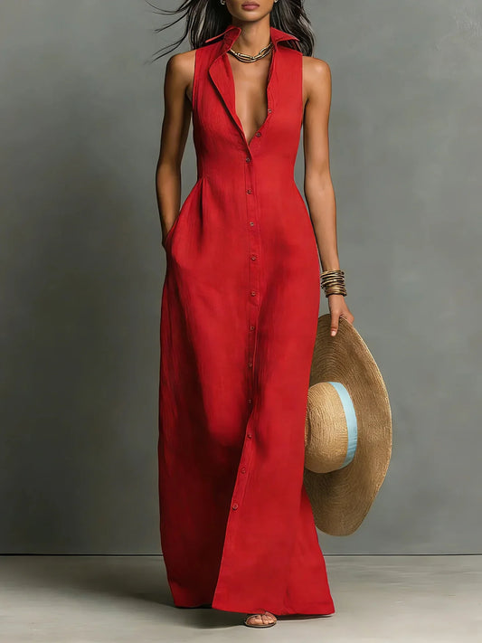 Sophia | Women's Elegant Button Sleeveless Shirtdress