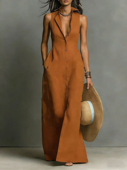 Sophia | Women's Elegant Button Sleeveless Shirtdress