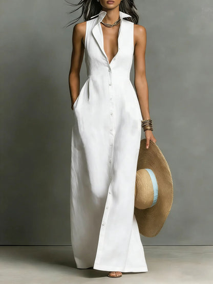Sophia | Women's Elegant Button Sleeveless Shirtdress