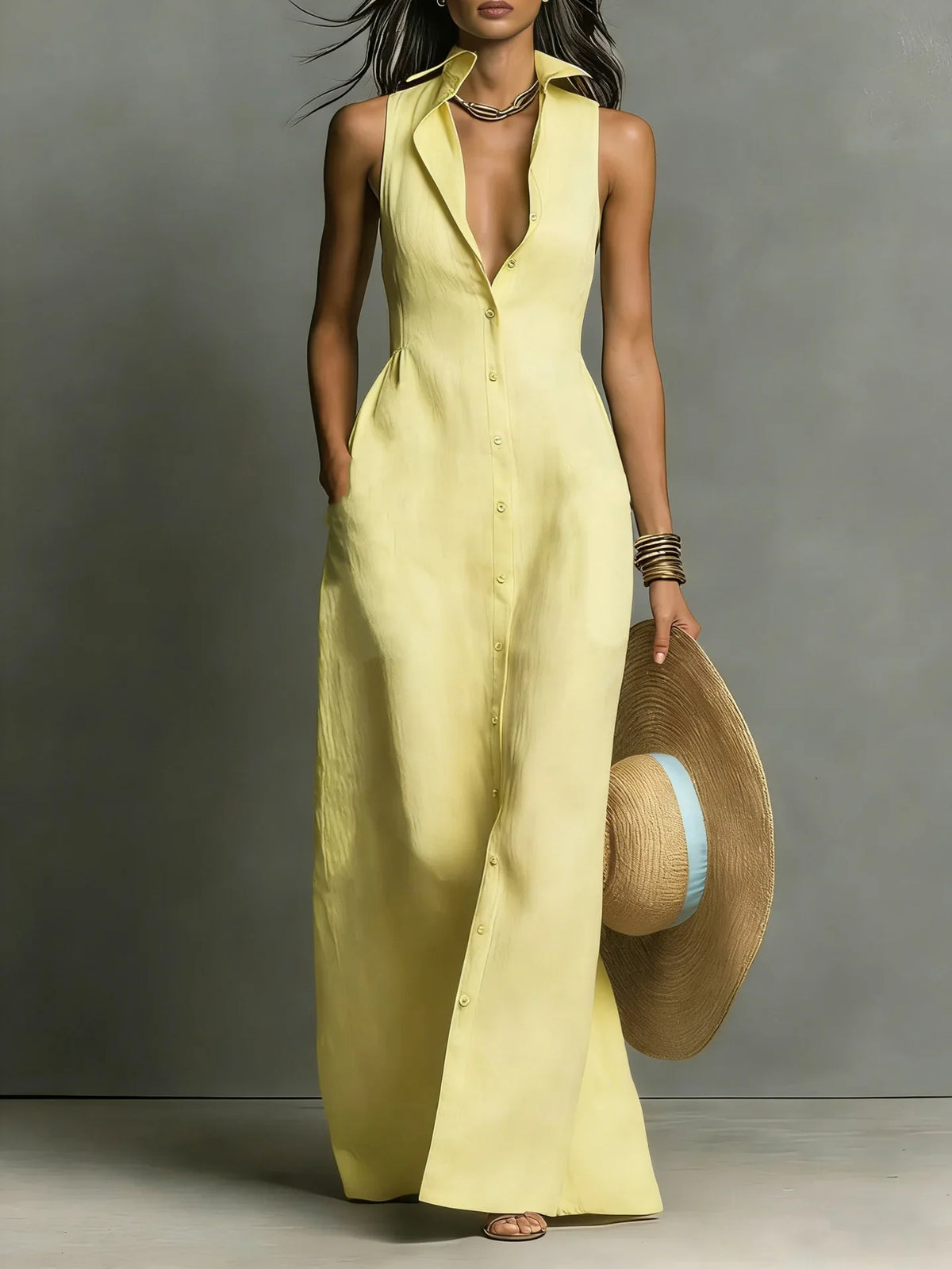 Sophia | Women's Elegant Button Sleeveless Shirtdress