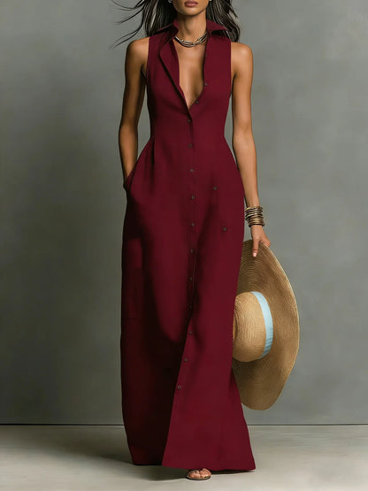 Sophia | Women's Elegant Button Sleeveless Shirtdress