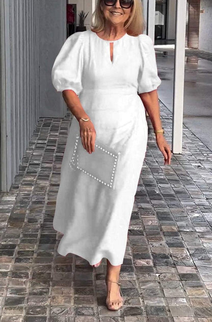 Maree | Women's Elegant Summer Midi Dress with Puff Sleeves