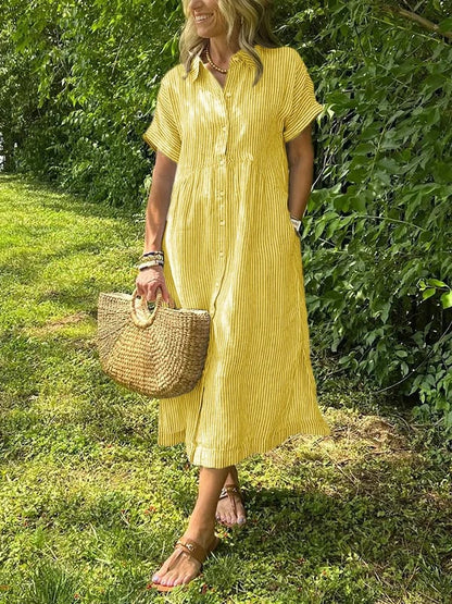 Corinne | Women's Striped Button-Up Casual Midi Dress