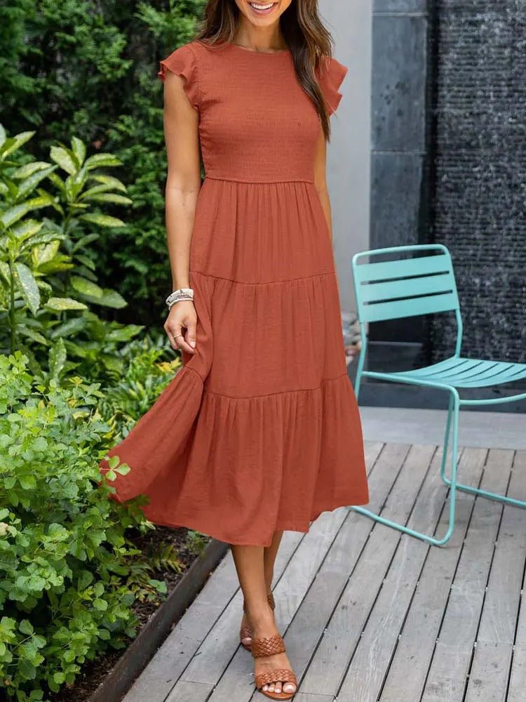 Josie | Women's Casual Midi Dress With Ruffled Sleeves