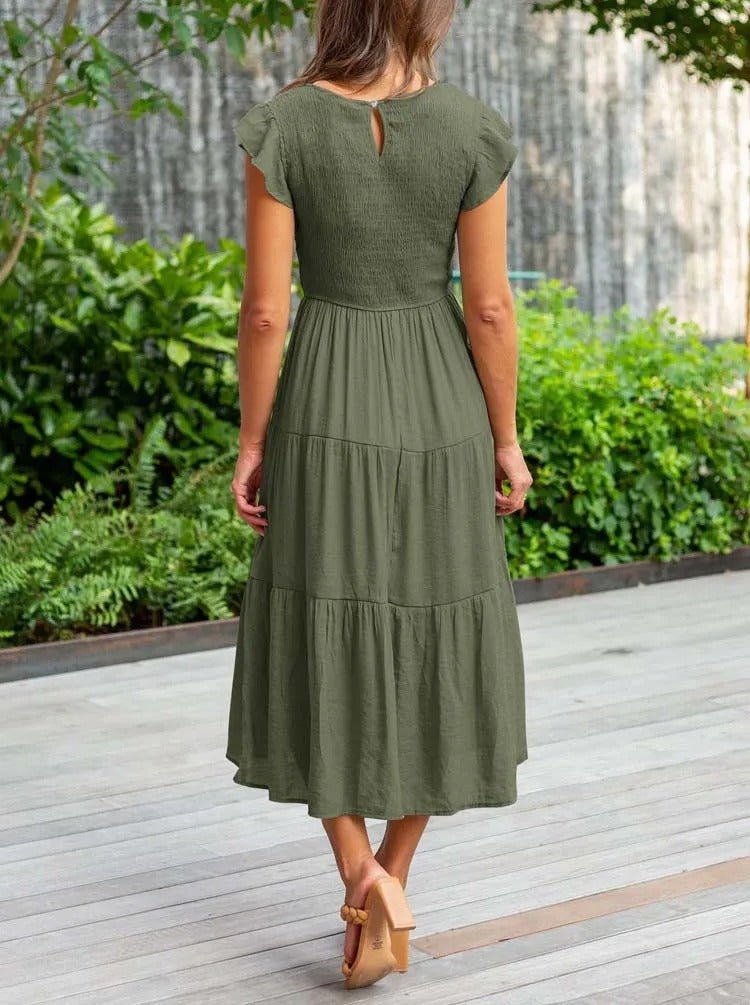 Josie | Women's Casual Midi Dress With Ruffled Sleeves