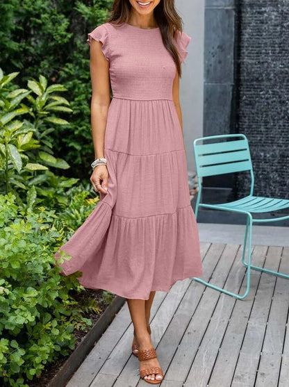 Josie | Women's Casual Midi Dress With Ruffled Sleeves