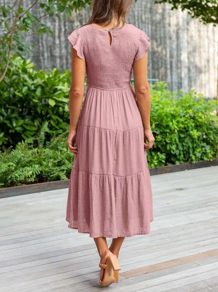 Josie | Women's Casual Midi Dress With Ruffled Sleeves