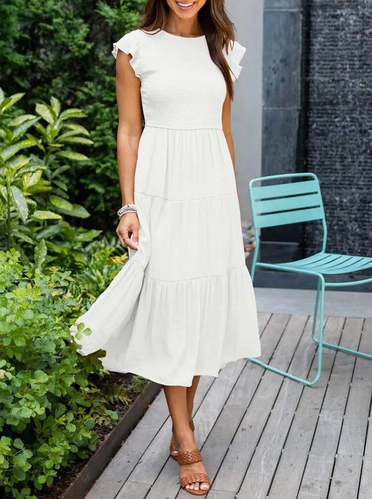 Josie | Women's Casual Midi Dress With Ruffled Sleeves