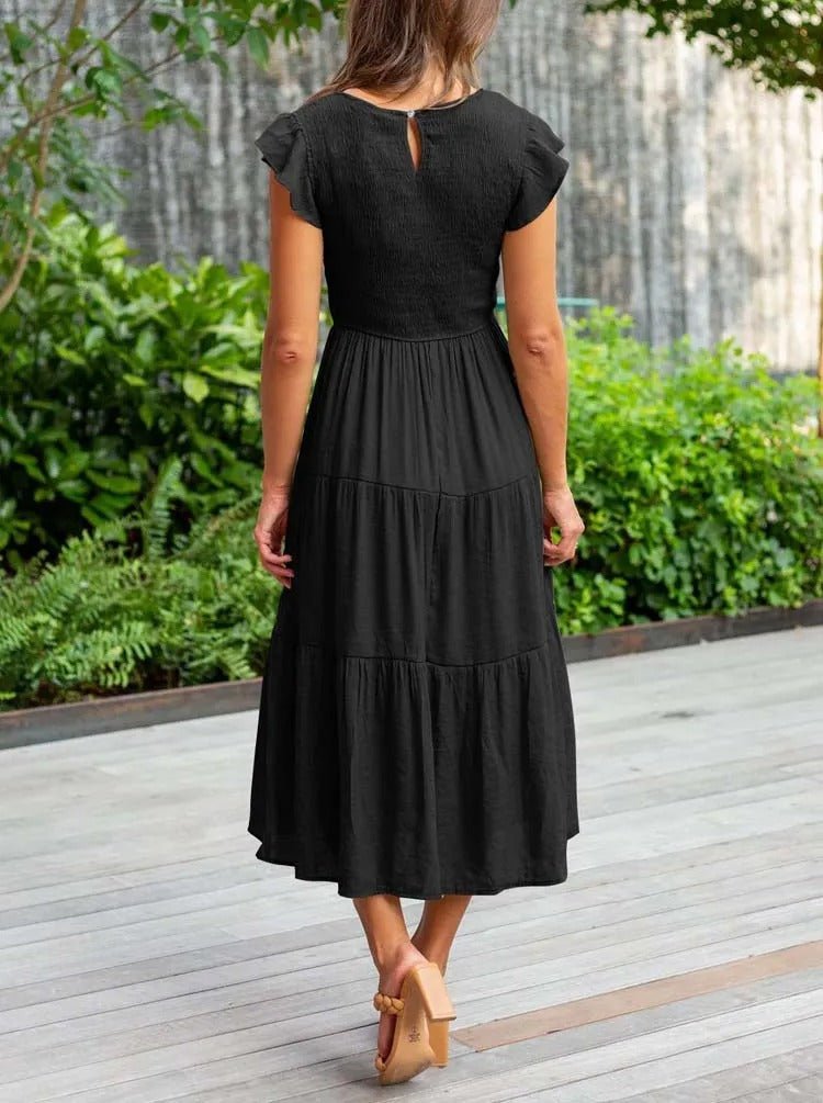 Josie | Women's Casual Midi Dress With Ruffled Sleeves