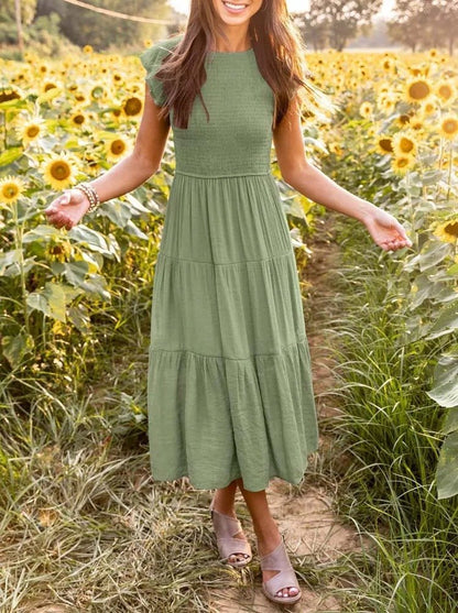 Josie | Women's Casual Midi Dress With Ruffled Sleeves