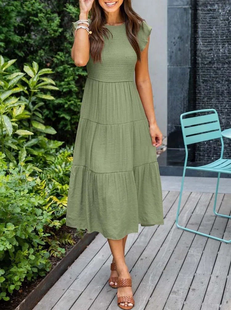 Josie | Women's Casual Midi Dress With Ruffled Sleeves