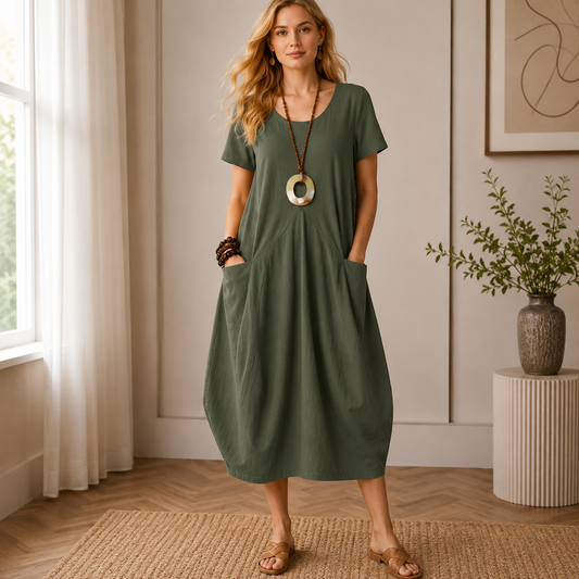 Olga | Women's Casual Summer Midi Dress With Pockets
