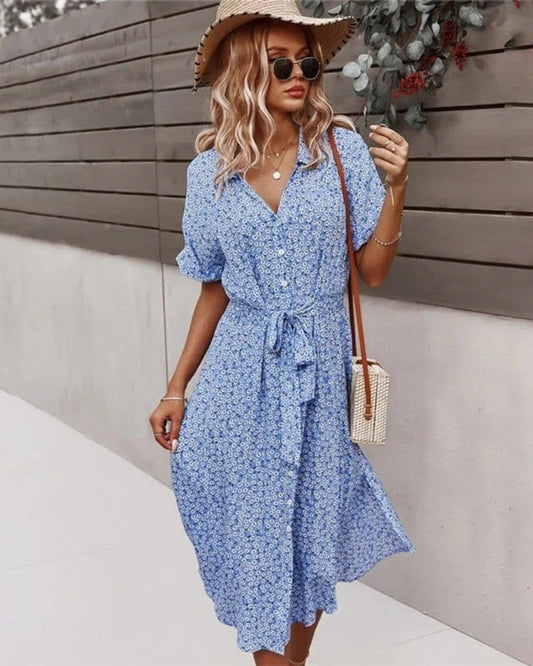 Ilona | Women's Classic Wrapped Floral Button Dress