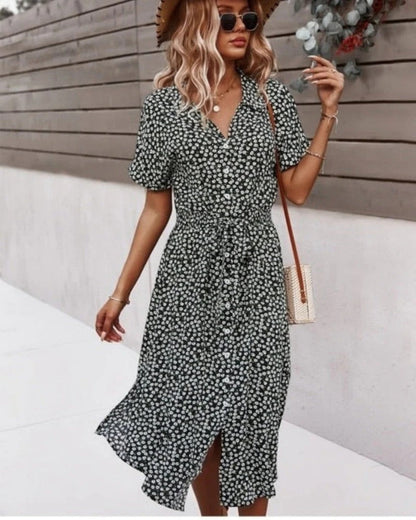 Ilona | Women's Classic Wrapped Floral Button Dress