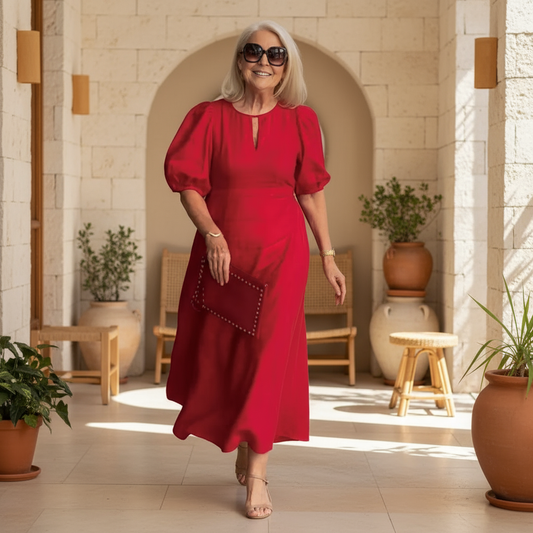 Maree | Women's Elegant Summer Midi Dress with Puff Sleeves