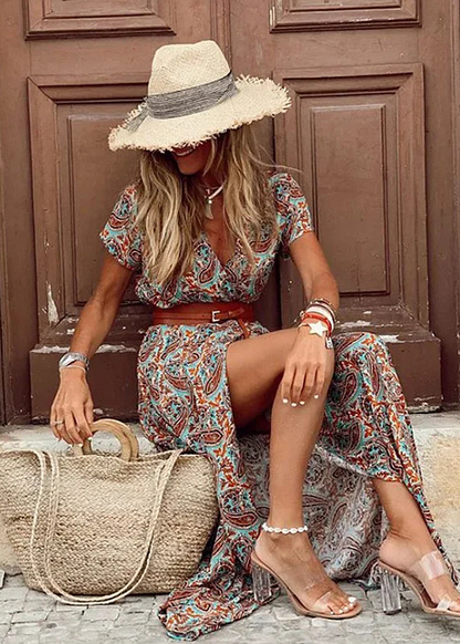 Justine | Women's Belted Boho Maxi Dress
