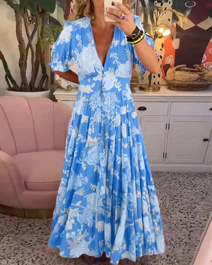 Harper | Women's Floral V-neck Maxi Dress With Short Sleeves