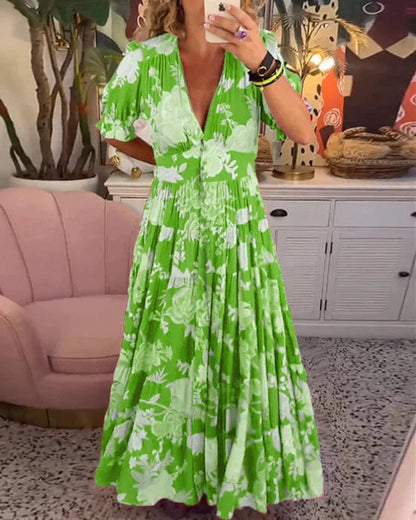 Harper | Women's Floral V-neck Maxi Dress With Short Sleeves