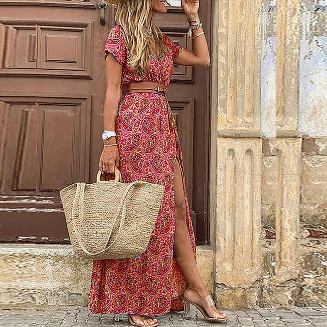 Justine | Women's Belted Boho Maxi Dress