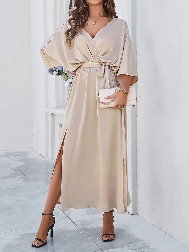 Juniper | Women's Elegant Satin Wrap Dress With Side Slit