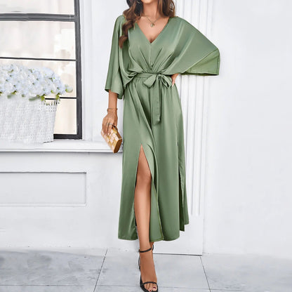 Juniper | Women's Elegant Satin Wrap Dress With Side Slit