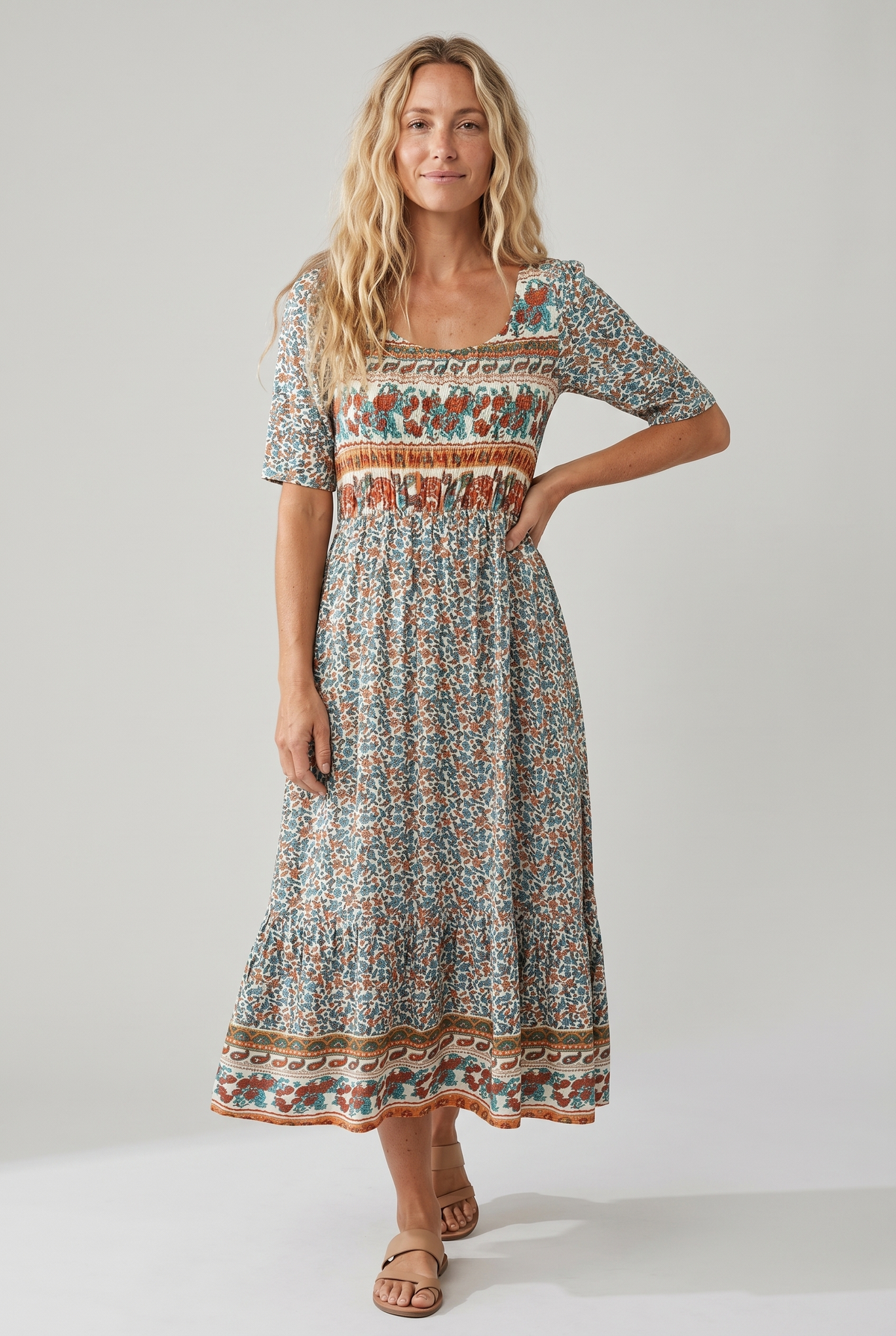 Calliope | Women's Elegant Printed Boho Midi Dress